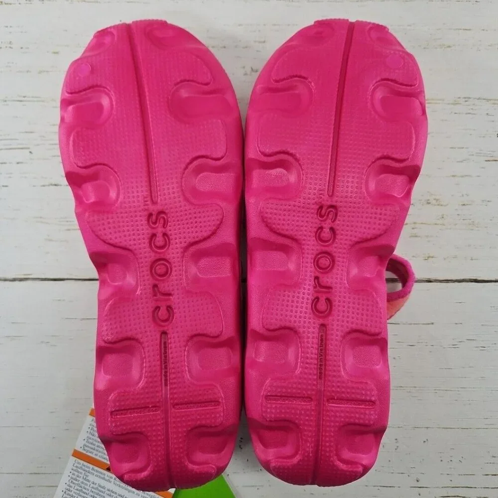 Crocs Duet Busy Day Coral‎ Pink Mary Jane Slip On Shoes Girls J2 Ballet 15352